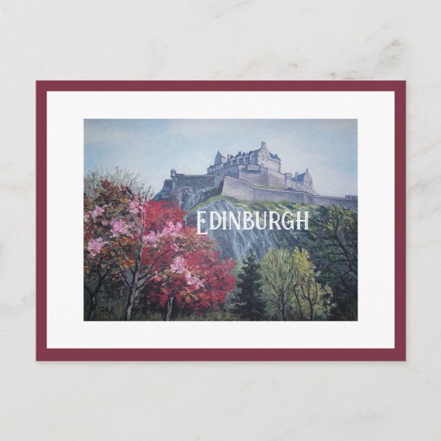 Carte Postale Château d'Édimbourg Ecosse peinture de Pola.B.Alex (Devant)