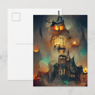 Carte Postale Château d'Halloween, Fantôme d'Halloween, Art Japo