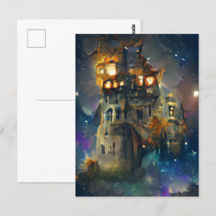 Carte Postale Château d'Halloween, Fantôme d'Halloween, Art japo