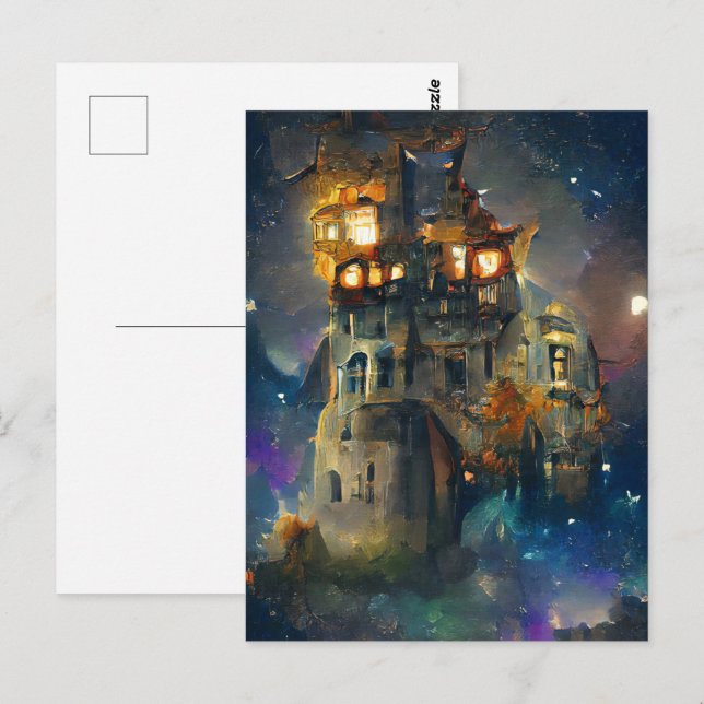 Carte Postale Château d'Halloween, Fantôme d'Halloween, Art japo (Devant / Derrière)