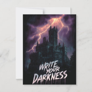 Carte Postale Château gothique hanté sous orage avec texte