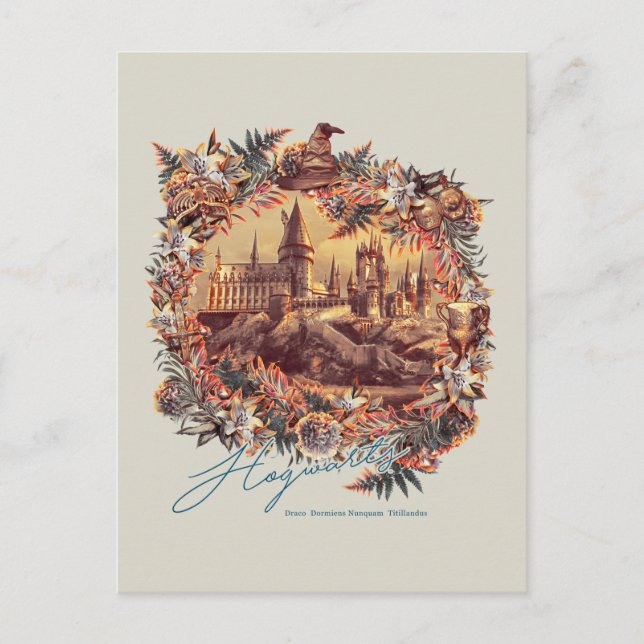 Carte Postale Château HOGWARTS™ Graphique Floral (Devant)
