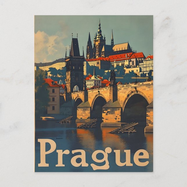 Carte Postale Château vintage de Prague (Devant)