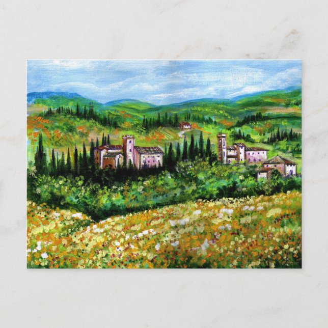 CARTE POSTALE CHÂTEAUX DANS LES CHIANTI PAYSAGE , CHAMPS DE FLEU (Devant)