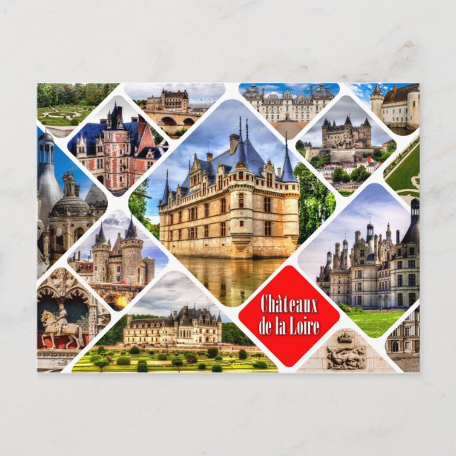Carte Postale Châteaux de la vallée de la Loire. Collage. (Devant)