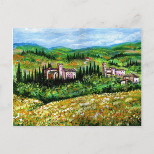 CARTE POSTALE CHÂTEAUX EN CHIANTI PAYSAGE, CHAMPS DE FLEURS JAUN