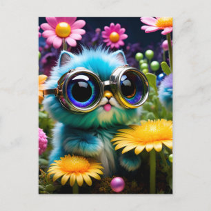 Carte Postale Chaton coloré adorable en lunettes