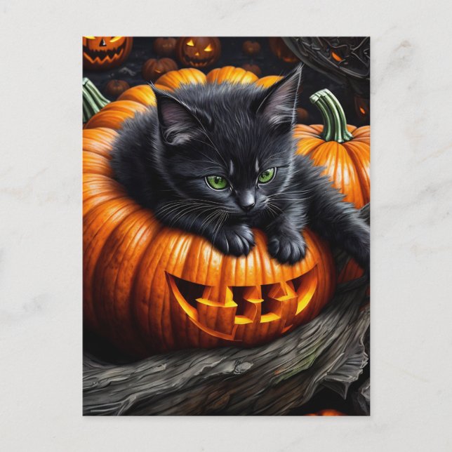 Carte Postale Chaton noir d'Halloween (Devant)