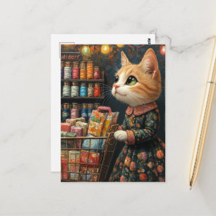 Carte Postale Chaton roux adorable faisant des courses