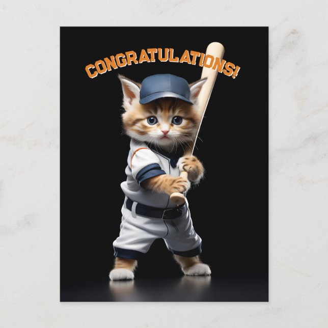 Carte Postale Chaton vedette du baseball (Devant)