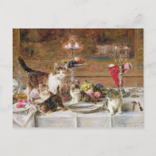 Carte Postale Chatons à un banquet, 19ème siècle