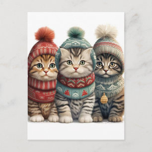 Carte Postale Chatons adorables en vêtements d'hiver AI Art