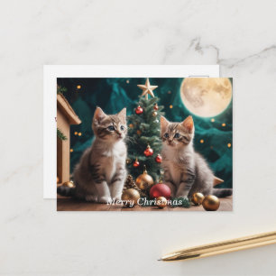 Carte Postale Chatons de fête près de l'arbre de Noël sous la pl