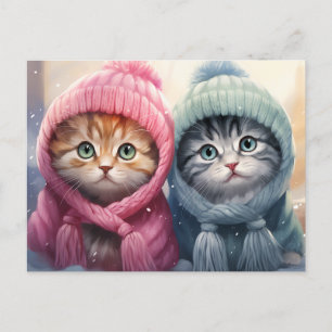 Carte Postale Chatons d'hiver en Casquette nus