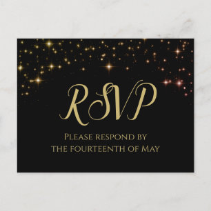 Carte Postale Chatoyant Sparkles Gold & Black Wedding RSVP