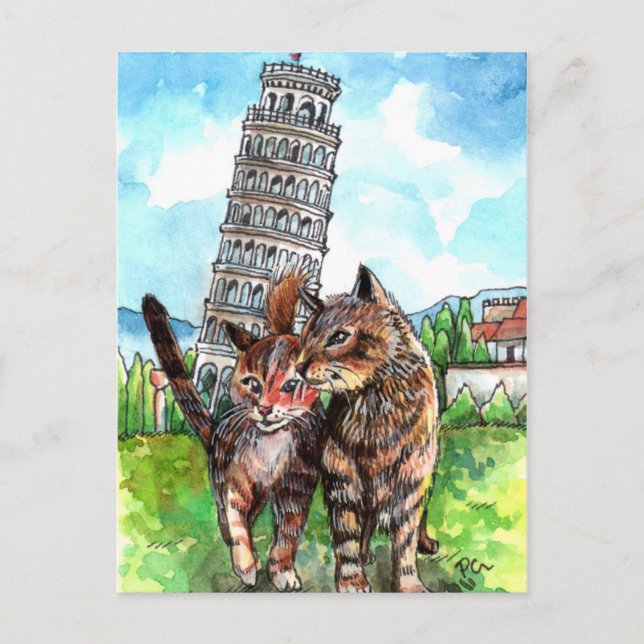 Carte Postale Chats à la tour de Pise (Devant)