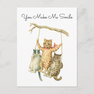 Carte Postale Chats à l'aquarelle vintage sur une balançoire Vou