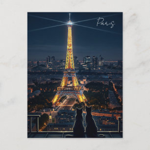 Carte Postale Chats à Paris Tour Eiffel la Nuit