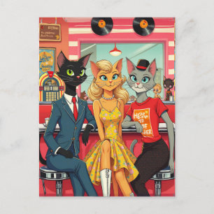 Carte Postale Chats adolescents de milieu de siècle dans un dine