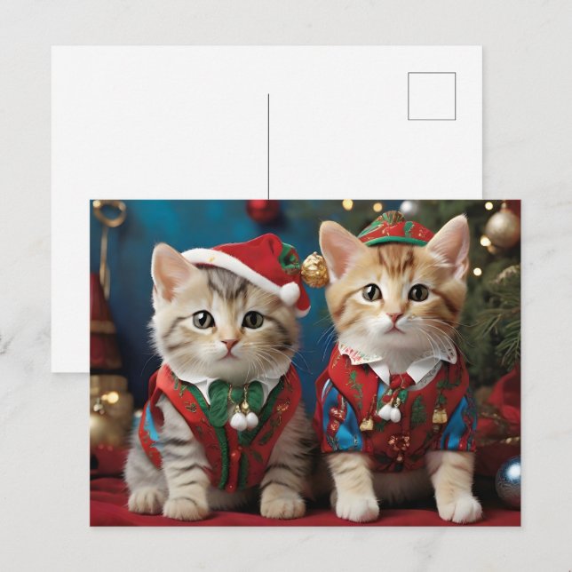 Carte Postale Chats adorables à Santa Hats Festive (Devant / Derrière)