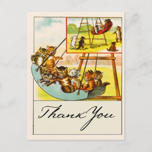 Carte Postale Chats amusants Jouer sur le Merci à aile de terrai
