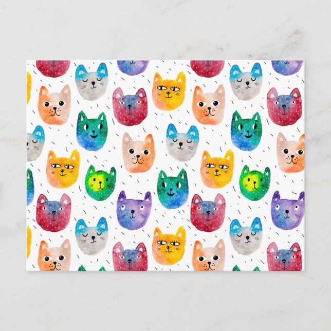 Carte Postale Chats aquarelles et amis (Devant)