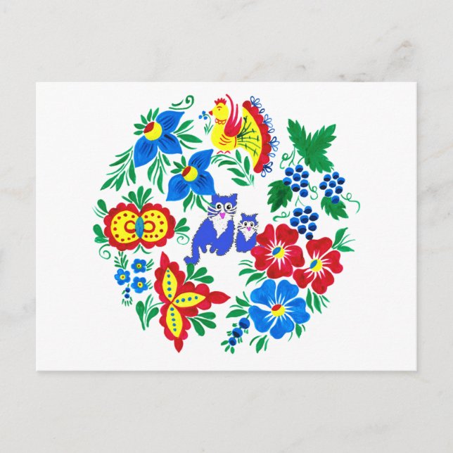 Carte Postale Chats Bleus, Art Folk  (Devant)