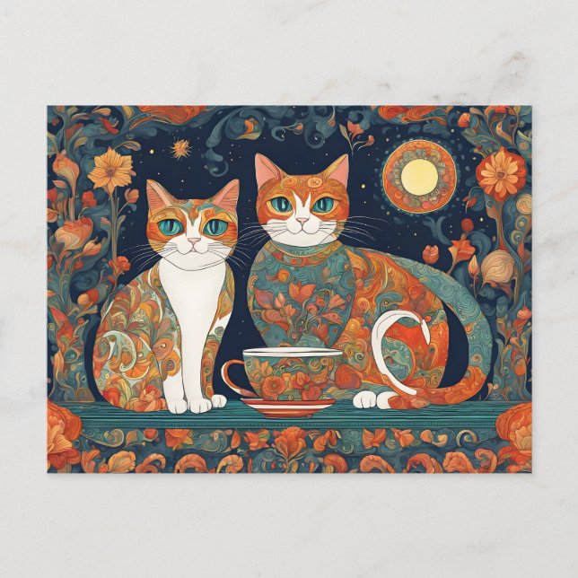 carte postale chats café (Devant)