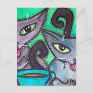 CARTE POSTALE CHATS CAFE