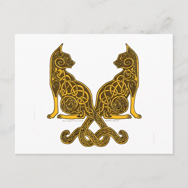 Carte Postale chats celtiques 6 bronze or (Devant)