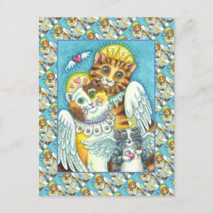CARTE POSTALE CHATS, CHATONS ET SOURIS ANGES AU CIEL, HALO ET AI