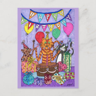 Carte Postale Chats colorés Anniversaire
