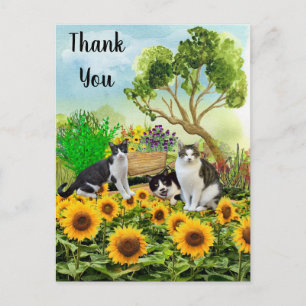 Carte Postale Chats dans le jardin / Tournesol Collage de remerc