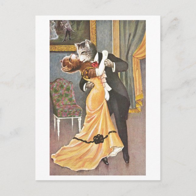 Carte Postale Chats dansant en vêtements de soirée (Devant)