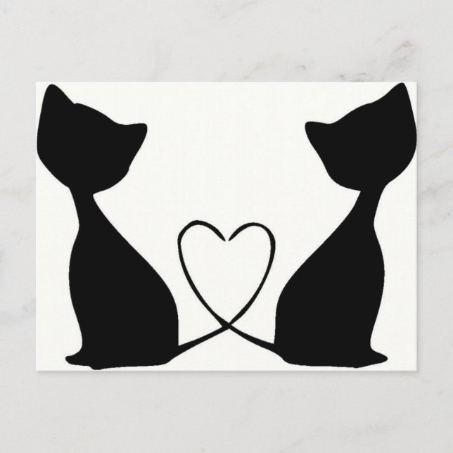 Carte Postale Chats de coeur, noir et blanc (Devant)