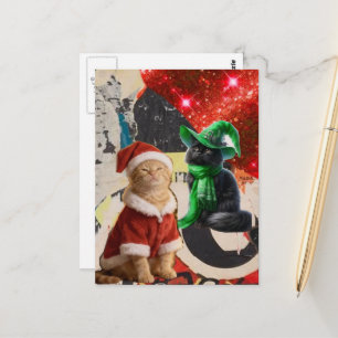 Carte Postale Chats de Noël Collage de Médias Mixtes