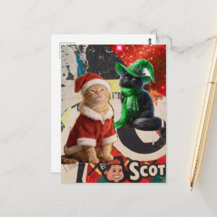 Carte Postale Chats de Noël mignons Collage de médias mixtes