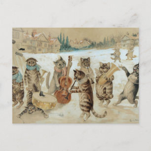 Carte Postale Chats de Noël vintage chantant des chants de Noël