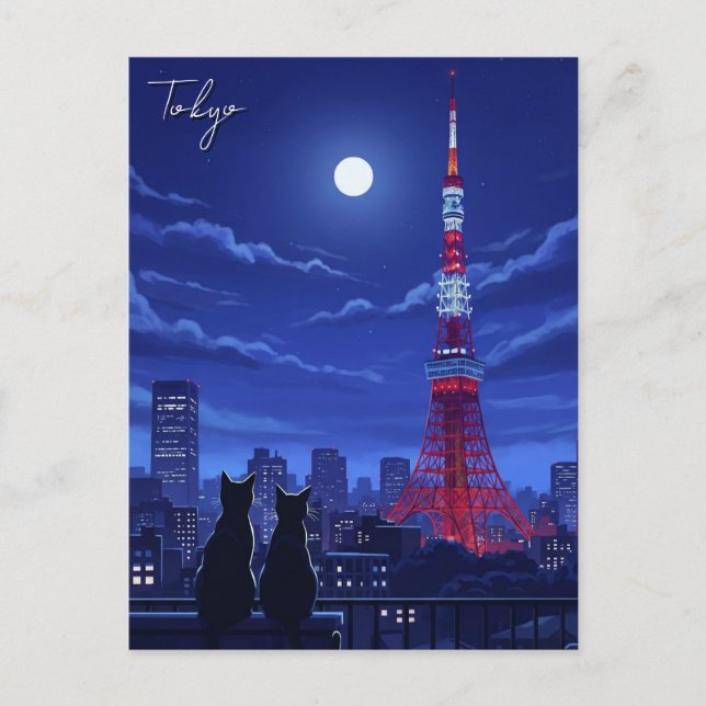 Carte Postale Chats de Tokyo la nuit (Devant)