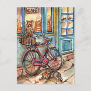 Carte Postale Chats devant la boulangerie