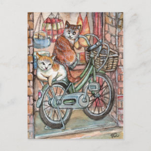 Carte Postale Chats devant le magasin de viande