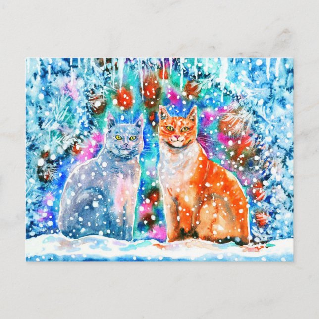Carte Postale Chats d'hiver (Devant)