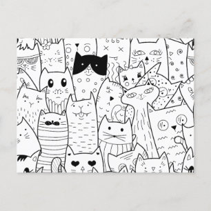 Carte Postale Chats drôles de gribouillis noirs et blancs