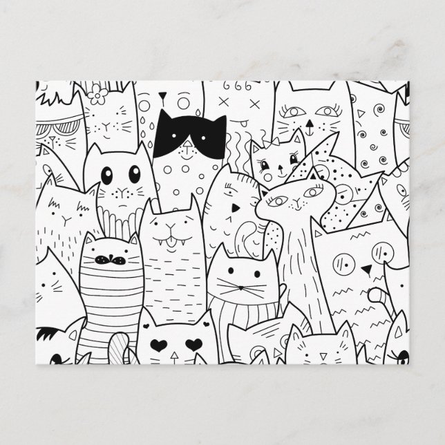 Carte Postale Chats drôles de gribouillis noirs et blancs (Devant)