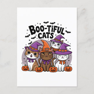 Carte Postale Chats éffrayants et Citrouilles