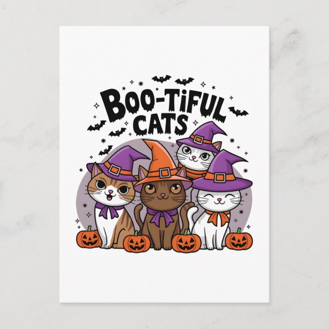 Carte Postale Chats éffrayants et Citrouilles (Devant)