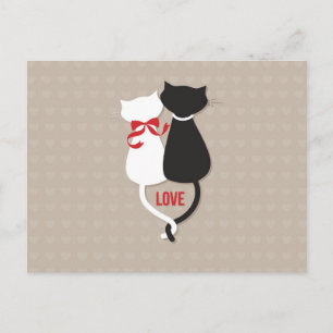 Carte Postale Chats en amour Entouré de Coeurs