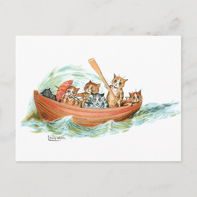 Carte Postale Chats en bateau de rangée (Devant)