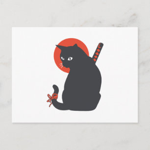 Carte Postale Chats en guerrier Samurai - Choisir la couleur arr