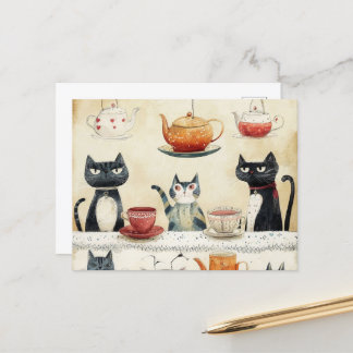 Carte Postale Chats en pot de thé Whimsical